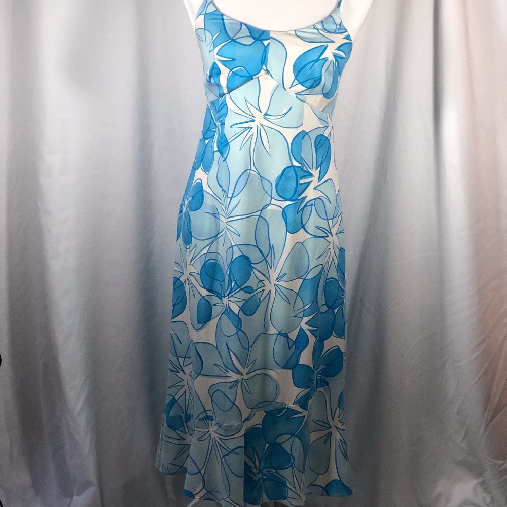 Floral Silk Dress w/ Asymmetrical Ruffle Hem